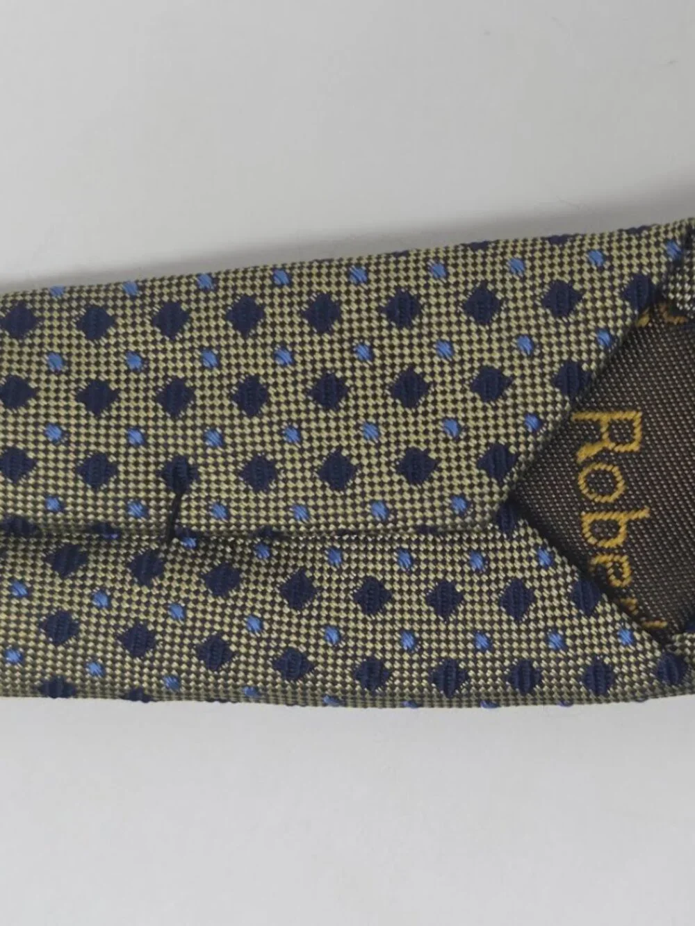 Roberto Villini Collezione Mens All Silk Tie 60 Inch Olive Navy Dot Pattern